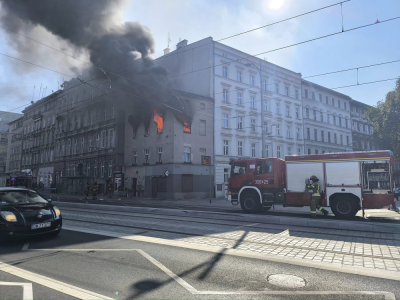 Pożar przy Pomorskiej we Wrocławiu