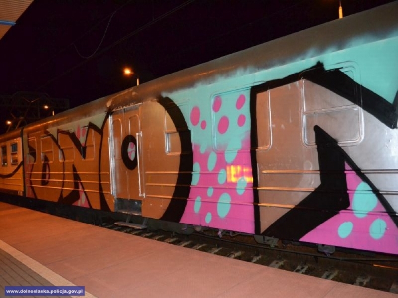 Graficiarz złapany na gorącym uczynku. Pomalował pociąg [FOTO] - fot. dolnoslaska.policja.gov.pl