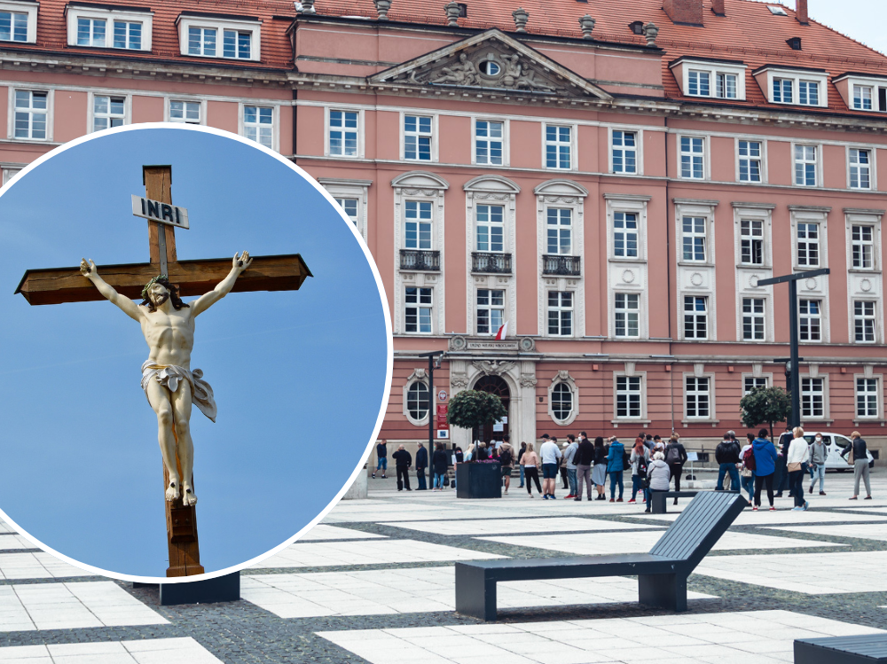 Miejscy radni kontra prezydent. Symbole religijne zostaną we wrocławskich urzędach - fot. kolaż - Radio Wrocław, krzyż - Pixabay