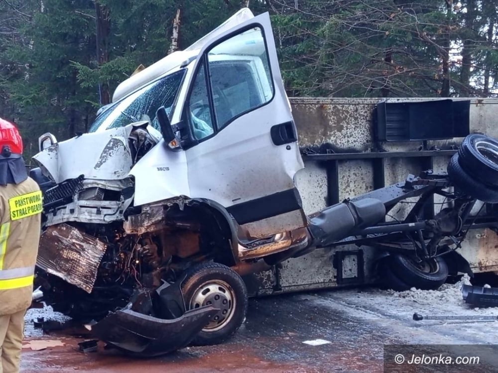 Bus stanął w płomieniach, a drzewo zablokowało drogę! Groźna kolizja pod Szklarską Porębą - Droga pomiędzy Szklarską Porębą a Świeradowem-Zdrojem zablokowana. Fot. Jelonka.com