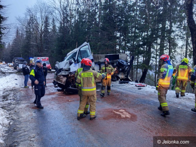 Bus stanął w płomieniach, a drzewo zablokowało drogę! Groźna kolizja pod Szklarską Porębą - 1