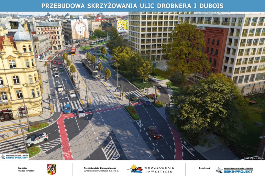 Wrocław: Ogłoszą przetarg na przebudowę ważnego skrzyżowania. Ma być "bramą na Nadodrze" [WIZUALIZACJE] - Wizualizacja przebudowy skrzyżowania ulic Drobnera i Dubois. Fot. Prezydent Wrocławia Jacek Sutryk (Facebook)