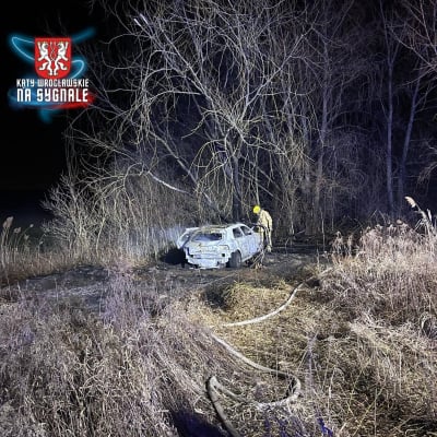 Pożar samochodu w Mietkowie! Pojazd doszczętnie spłonął, w akcji trzy zastępy straży - 1