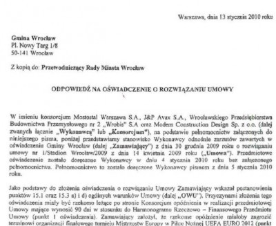 Mostostal wysyła poufne pismo do władz Wrocławia (Zobacz)